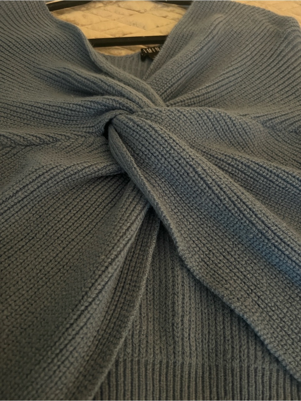 Twist-Front Ribbed V-Neck Sweater - Blue - Picture 3 of 8
